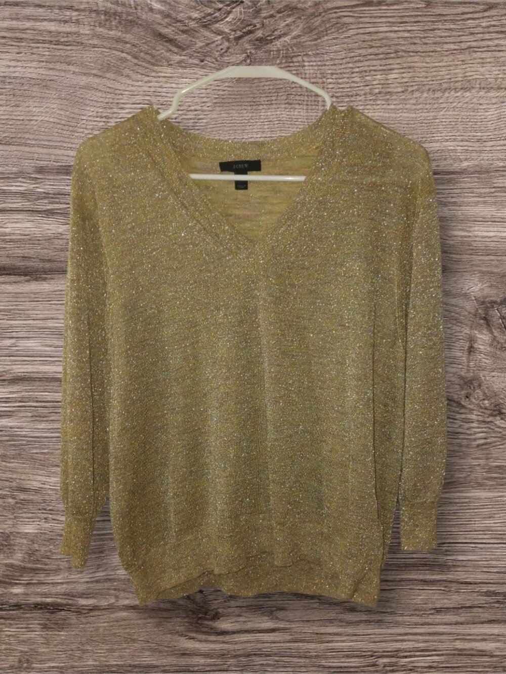 J.Crew Metallic Gold Shimmer V-Neck Sweater Size Medium